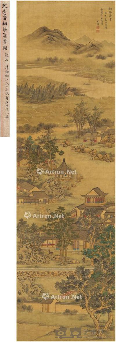  1702年作 桐阴清昼图 立轴 设色绢本 160.5×46.5cm
