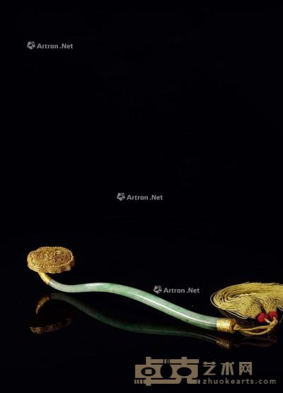  清 金制缧丝凤纹翡翠如意摆件 长25.7cm；总重154g