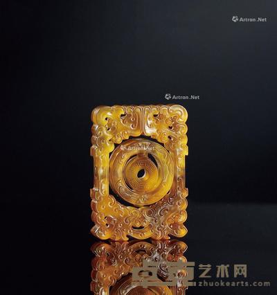 清·黄玛瑙镂雕夔龙三层转心珮 长5.5cm;宽3.7cm