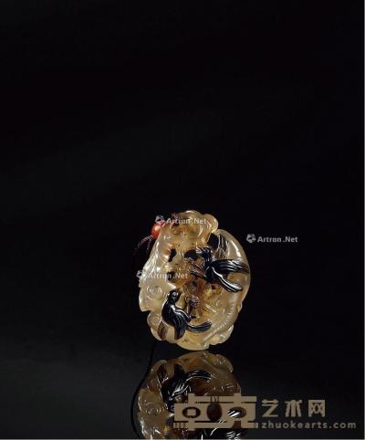  清·玛瑙巧雕喜鹊灵芝珮 长5cm；宽3.5cm