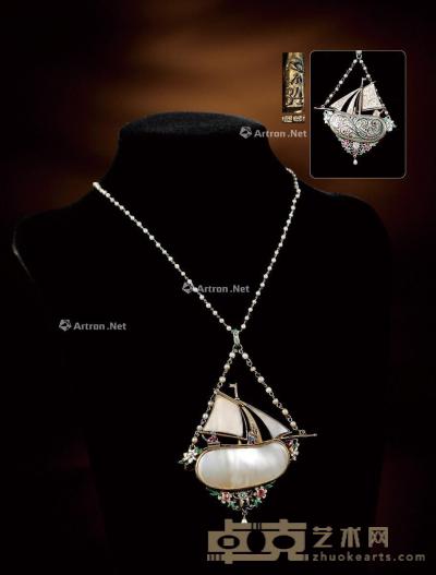  1820年制 珍珠贝母帆船项链 长6cm；宽6.5cm；重量33g