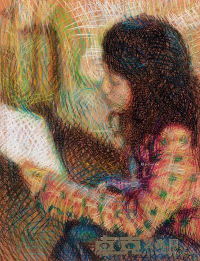  2006年作 读书少女 纸本 色粉 64×49.5cm