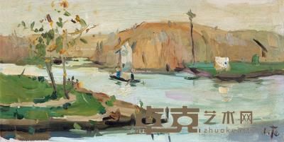 风景 纸板 油画 17×34cm