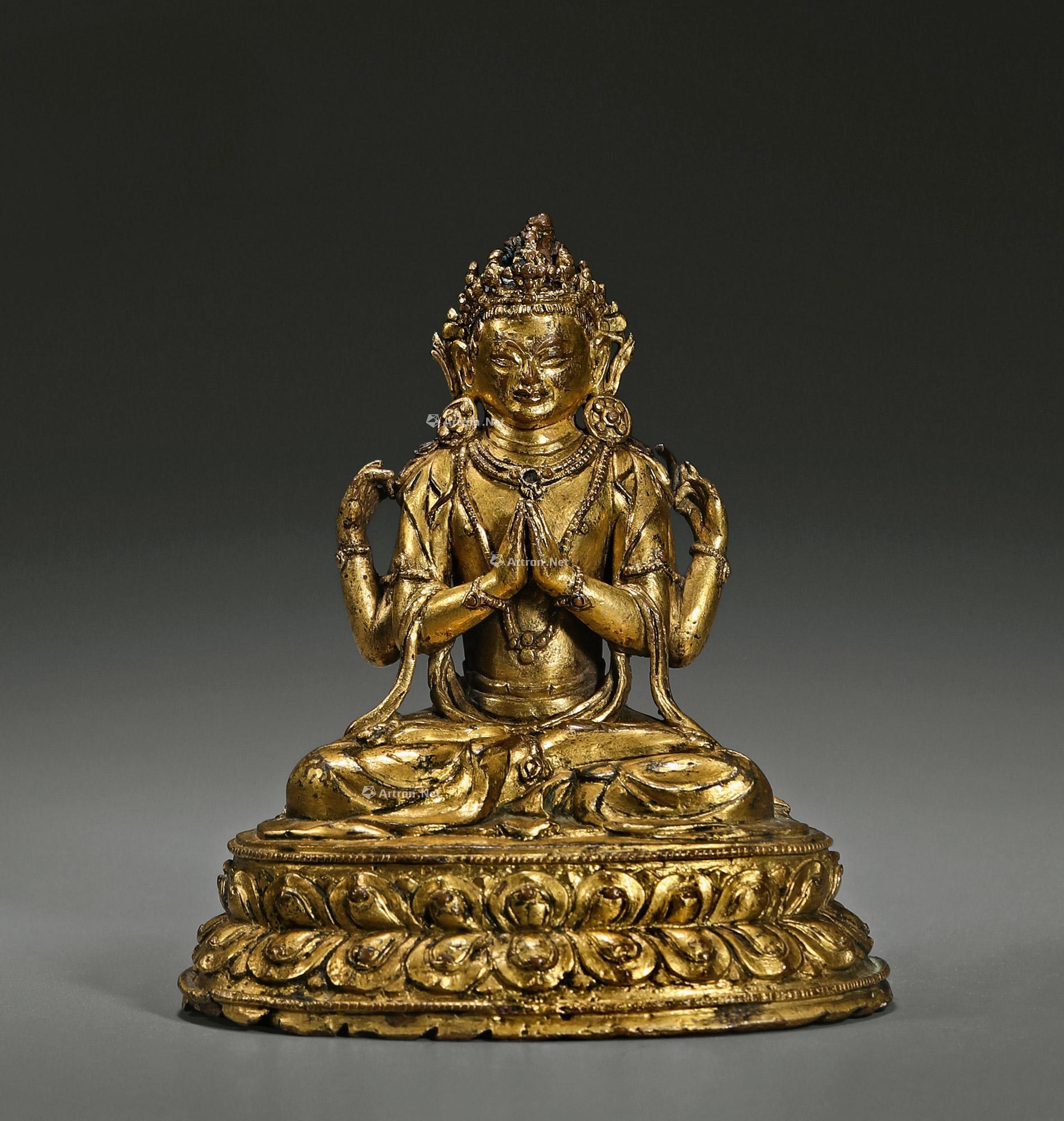17〜18世紀 銅四臂観音坐像 西蔵 中国 古美術 - 工芸品