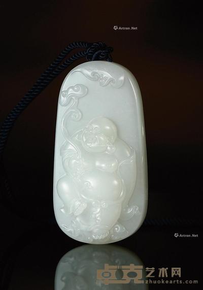 喜福如意 白玉牌 钤印:一户侯 59×31×15mm