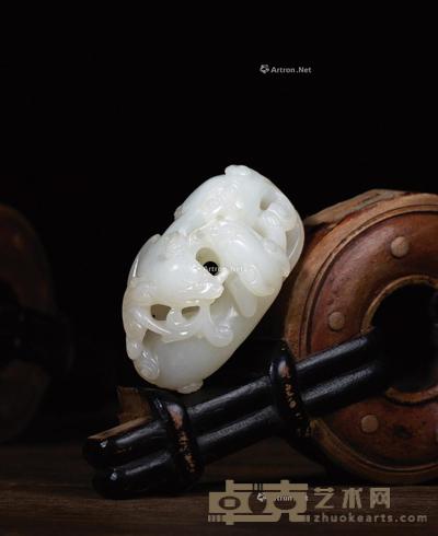 清·白玉衔芝双欢把件 长5.3cm