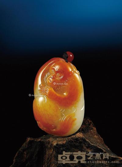 灵猴献寿 白玉挂件 钤印:兆 49×31×16mm