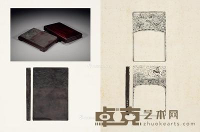 清 卢坤制龙凤麒麟纹长方双面老坑端砚 26.1×17.5×2.3cm