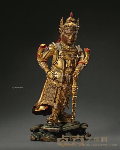 清 木胎韦陀立像 高47cm