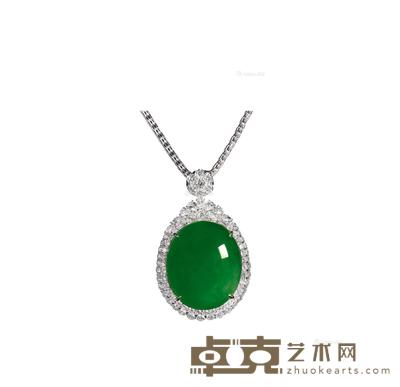 “小巨蛋”金镶蛋面翡翠配钻石吊坠 --
