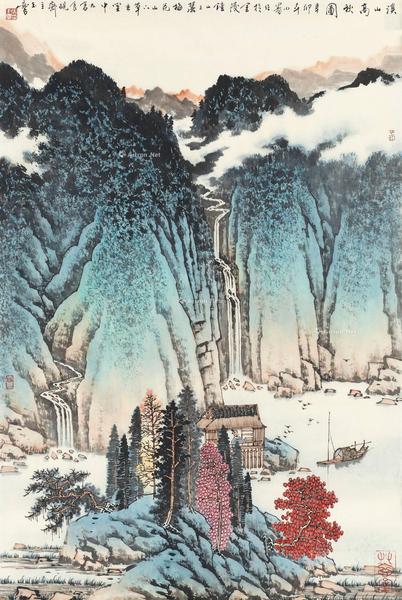  溪山高秋图 镜心 设色纸本