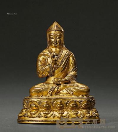 17世纪 铜鎏金上师像 高14cm