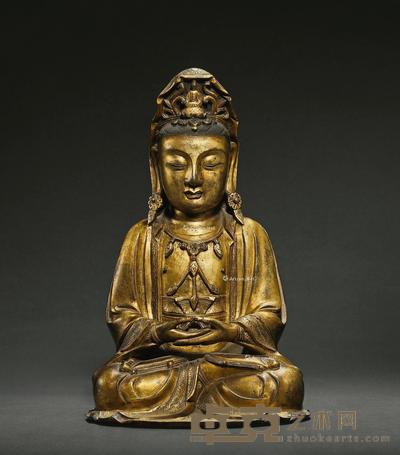 明 铜鎏金兜帽观音坐像 高27.5cm