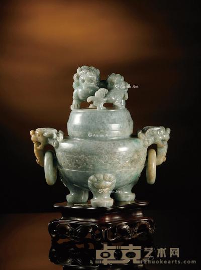 清·翡翠太师少师钮盖炉 高18.5cm