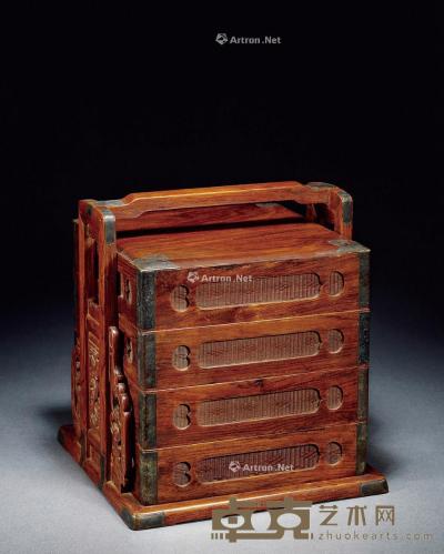  清·黄花梨螭龙纹提盒 高28cm；长26cm；宽26cm