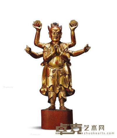 清 木胎摩利支天像 高75cm