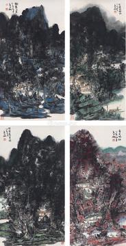  2007年作 山居图 （四帧） 四屏镜片 设色纸本