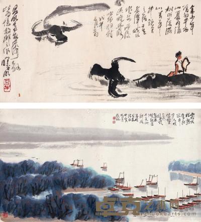  戏水图 太湖秋景图 （二帧） 镜片 设色纸本 60×30.5cm；57×31.5cm
