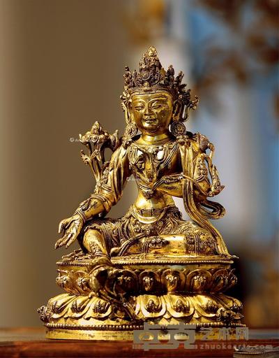明正统 铜鎏金莲花手观音坐像 高21.5cm