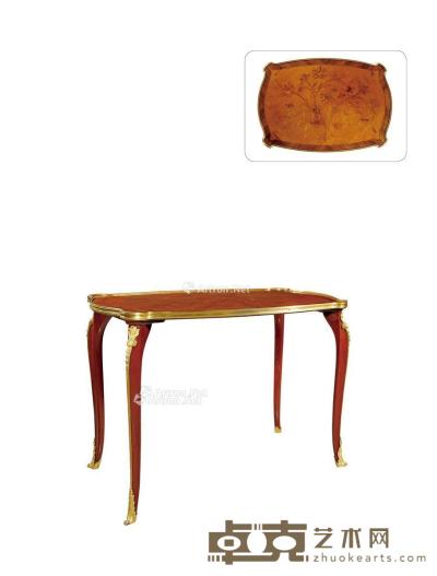  19世纪制 铜鎏金细木镶嵌工艺中央桌 高52cm；长81.5cm；宽58.5cm