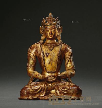 清 檀香木雕无量寿坐佛 高23cm
