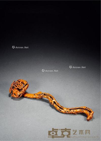 清 黄杨木镂雕佛手如意 长38cm