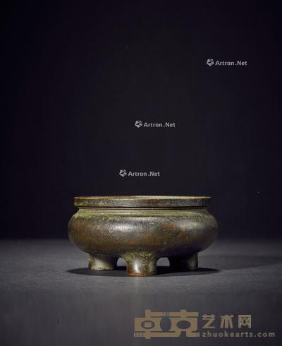 清·松月侣款铜鬲式炉 高4.2cm;通径8.4cm;口径7.7cm;重485g