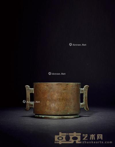  清·素庵清玩款铜戟耳筒式炉 高8cm；通径15.2cm；口径11.3cm；重1651g