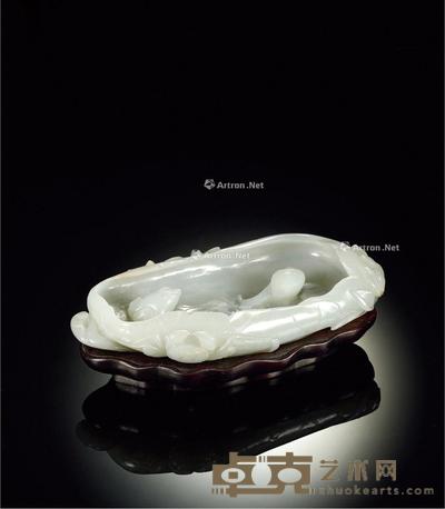 清中期·白玉雕荷塘清趣水洗 带座高5cm；高3cm；长15cm