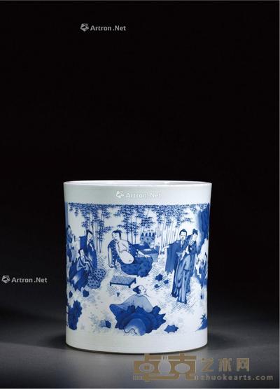 明崇祯 青花竹林七贤图笔海 高20.5cm;口径18.8cm