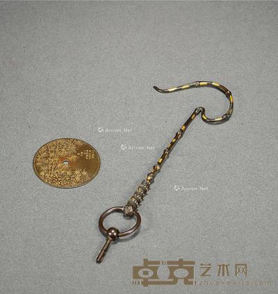  民国·徐云林款点金竹石图鸟钩 长21.5cm