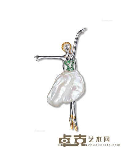  “芭蕾舞女”金镶异形珍珠配钻石胸针 --