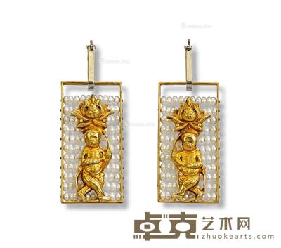 明代 金童子配珍珠耳坠 --
