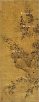  1600年作 竹石图 立轴 水墨绫本