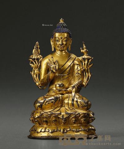 15世纪 铜鎏金释迦坐像 高14.5cm