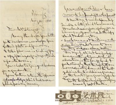 1910年5月16日作 丁韪良 晚年有关在华传教及庚子事变怀旧的信札 27×21cm
