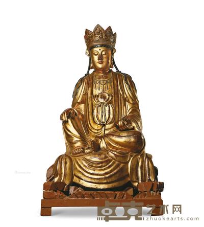 清 木胎漆金水月观音坐像 高112cm(不带座)