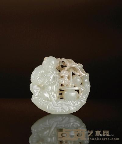 清·白玉载来花甲珮 长5.2cm