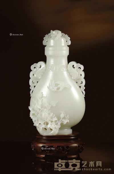 喜迎富贵 白玉瓶 钤印:高毅进 225×125×70mm