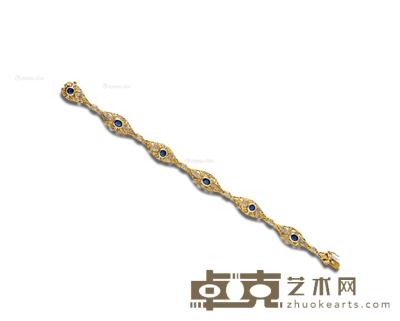 维多利亚时期 双色K金镶蓝宝石手链 --