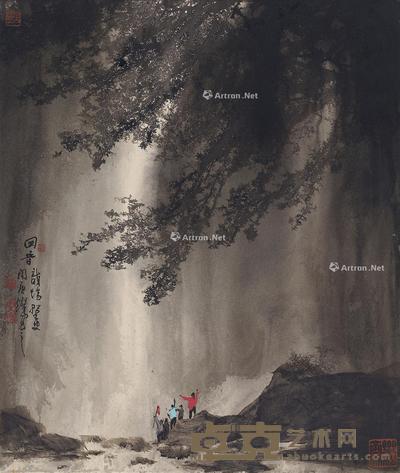 崖涧回音图 镜片 设色纸本 52.5×44.5cm