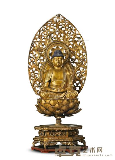 室町时期 木胎漆金阿弥陀佛坐像 高96cm