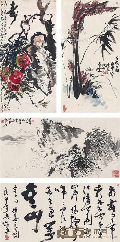 书画 (四帧) 镜片 设色纸本·水墨纸本 137.5×68.5cm;68.5×34.5cm×2;66×34cm