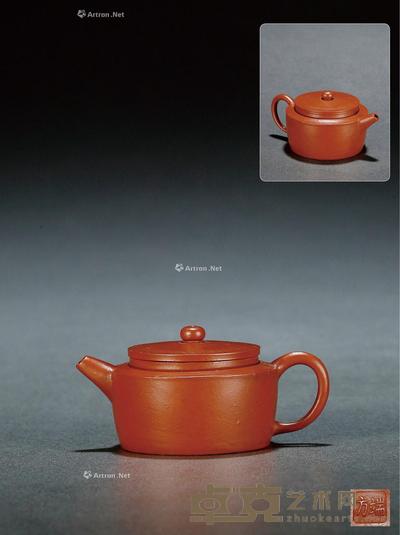 清晚期·端方款朱泥调砂平盖桑扁壶 5.5×9cm