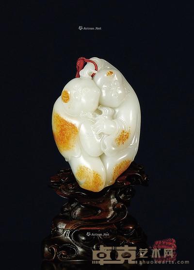 双子夺魁 白玉把件 钤印:志浩 87×54×37mm