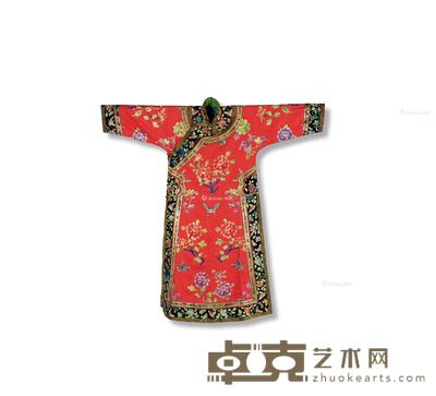 清晚期 粉色刺绣蝶恋花氅衣 --