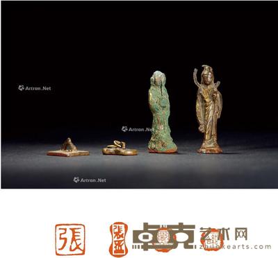  南北朝—宋元·铜印四方 径1.7×5.2cm；径1.6×5.6cm；1.9×2×1cm；2.3×1.3×0.7cm