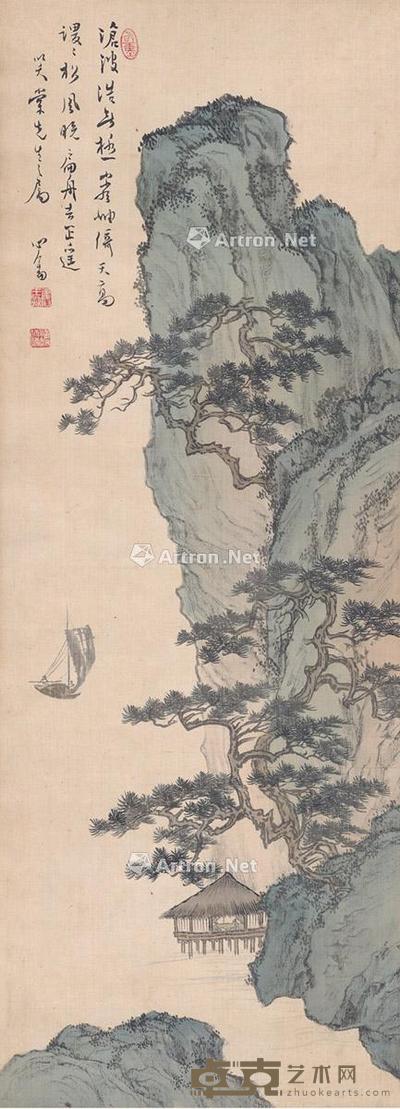 岩岫沧波图 立轴 设色绢本 74.5×26.5cm