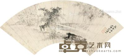  竹 扇面 镜片 纸本 16×46cm