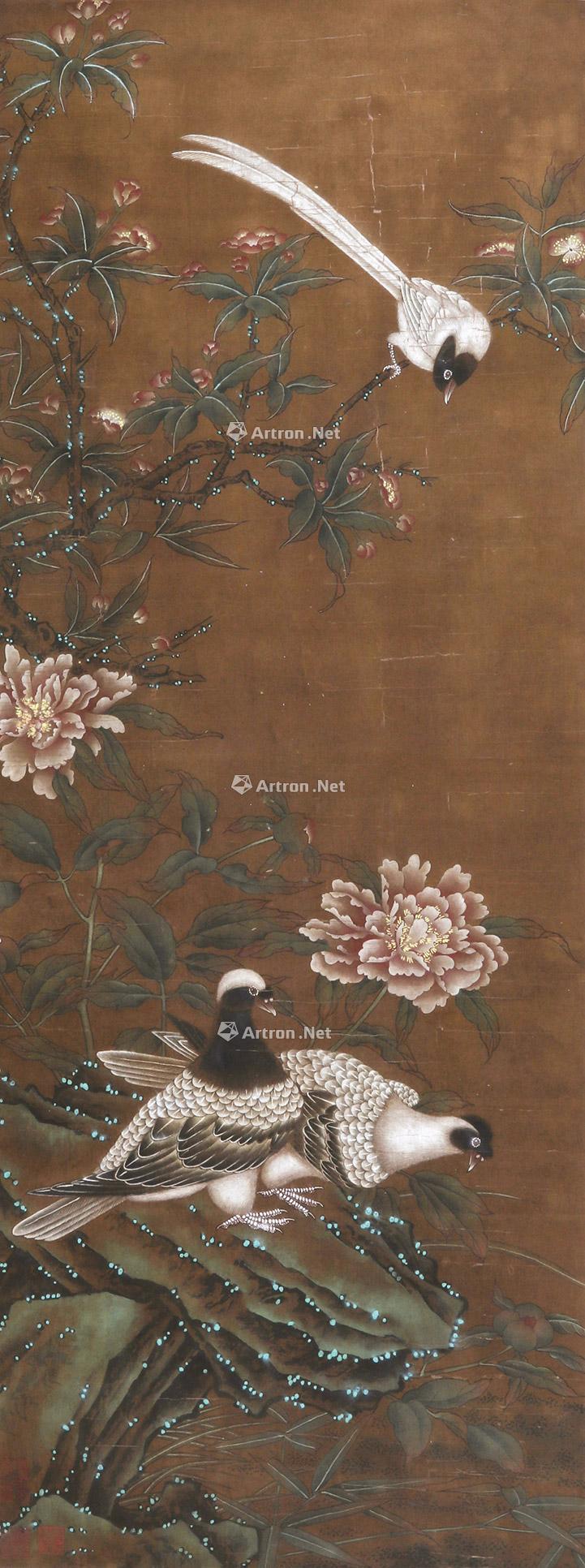 花鸟 立轴 绢本 110×41cm
